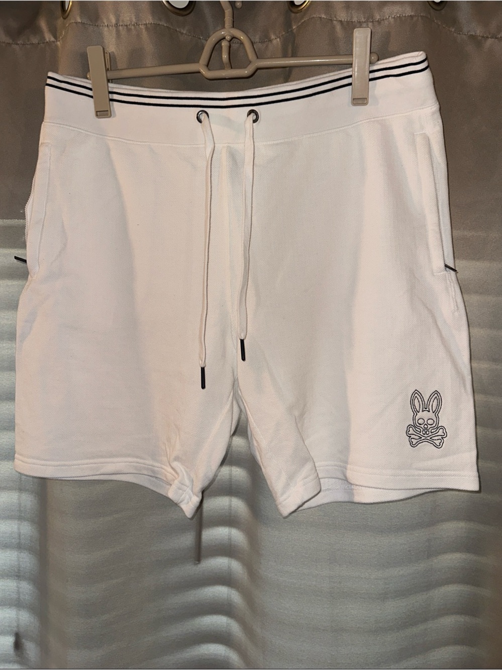 Psycho Bunny White Athletic Drawstring Shorts with Black Trim